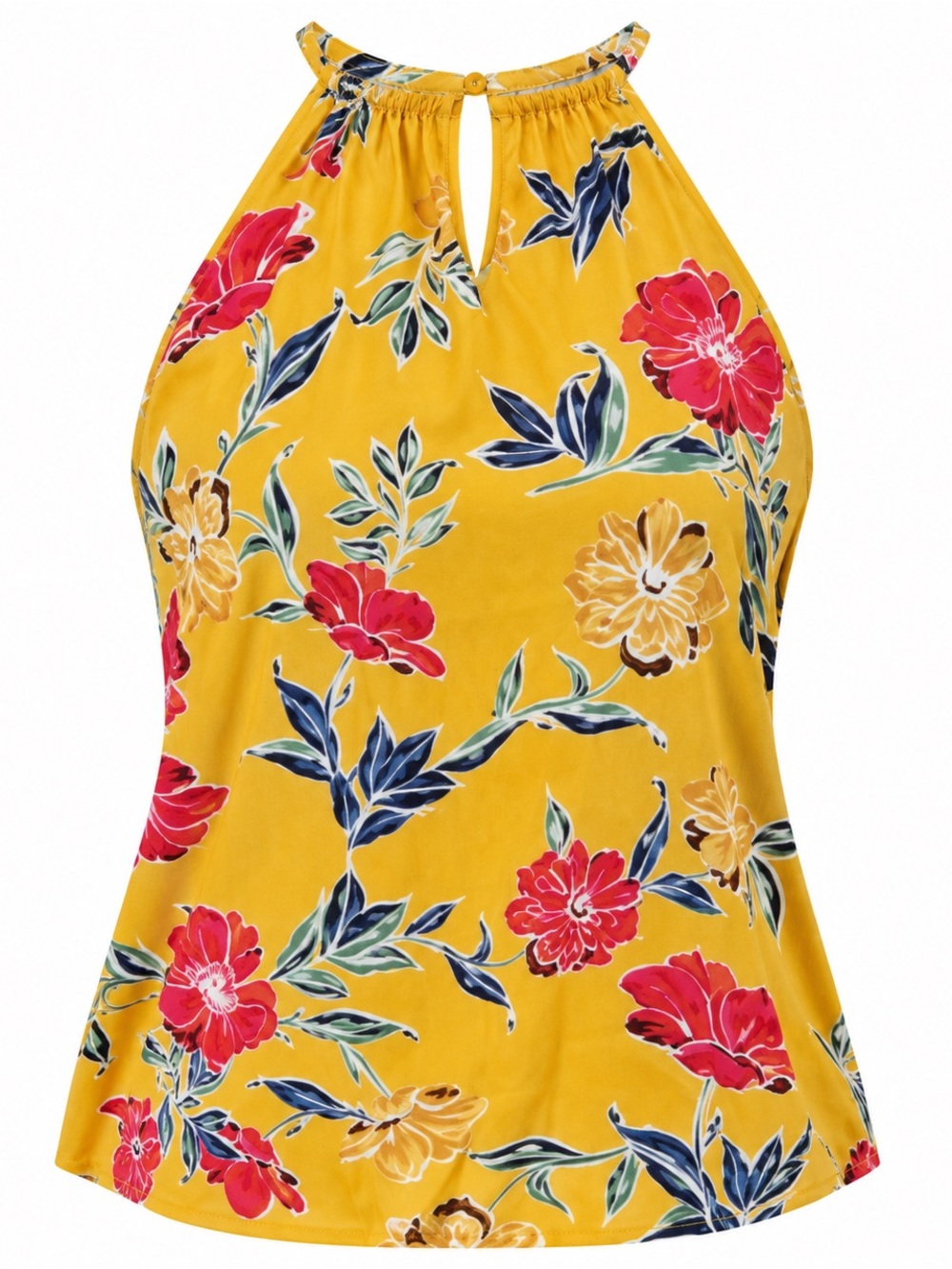 Vibrant Floral Halter Neck Tank Top